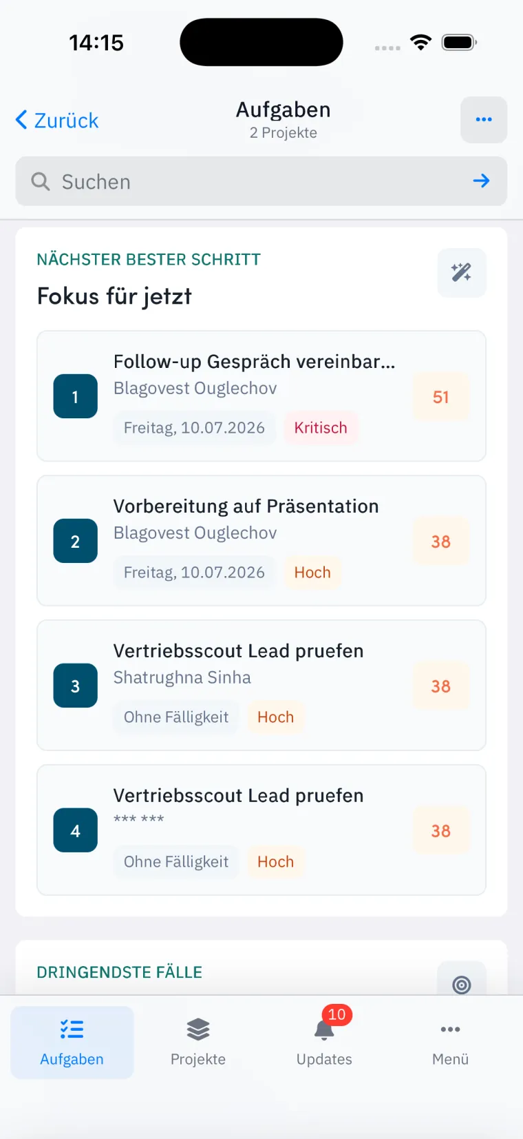 Acvire App - Aufgaben auf dem iPhone