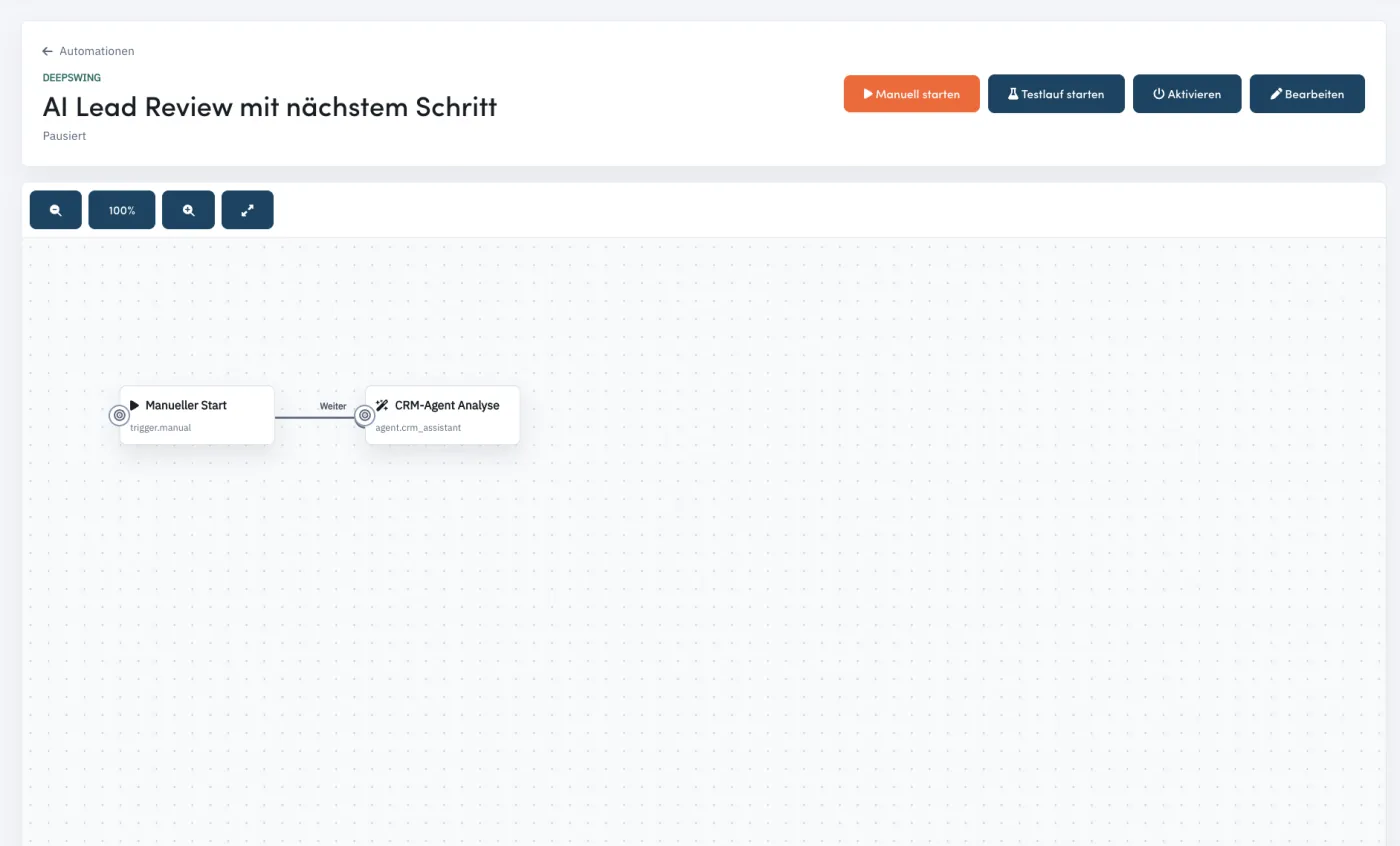 Acvire Automationsfluss mit Trigger und CRM-Agent