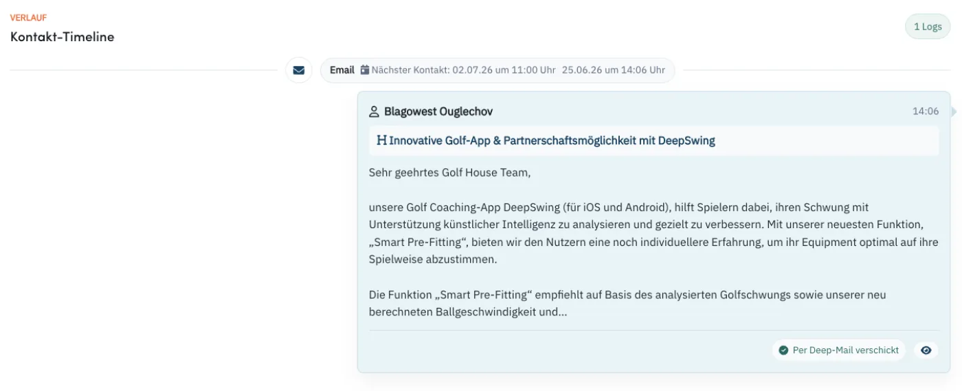 Acvire Kontakt-Timeline mit geprüfter KI-E-Mail
