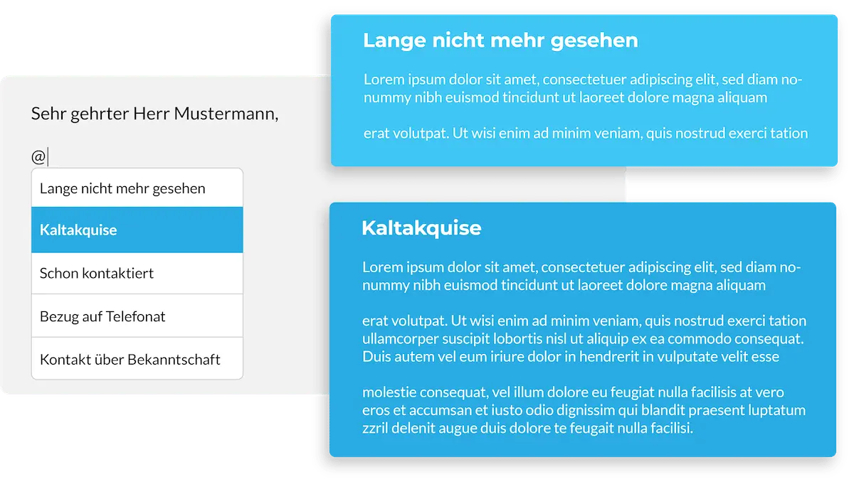 Vertriebs CRM ermöglicht das einfügen von Textblöcken